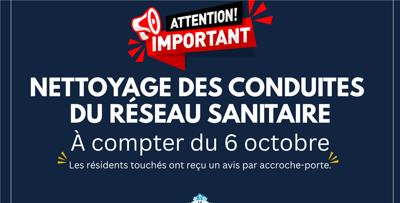 Nettoyage des conduites du réseau sanitaire – Semaine du 6 octobre 2025
